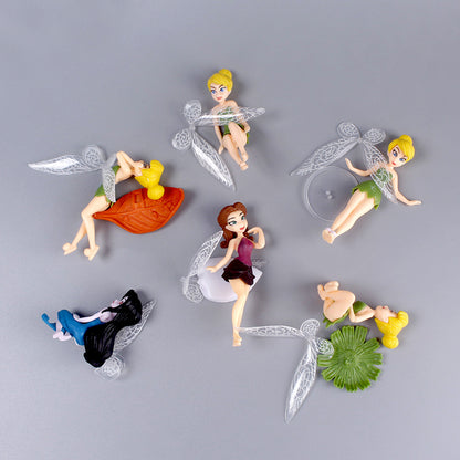 Solid Flower Fairy 6pcs Cake Decoration Scene Ornament with Wings Colourful Little Fairy with Base