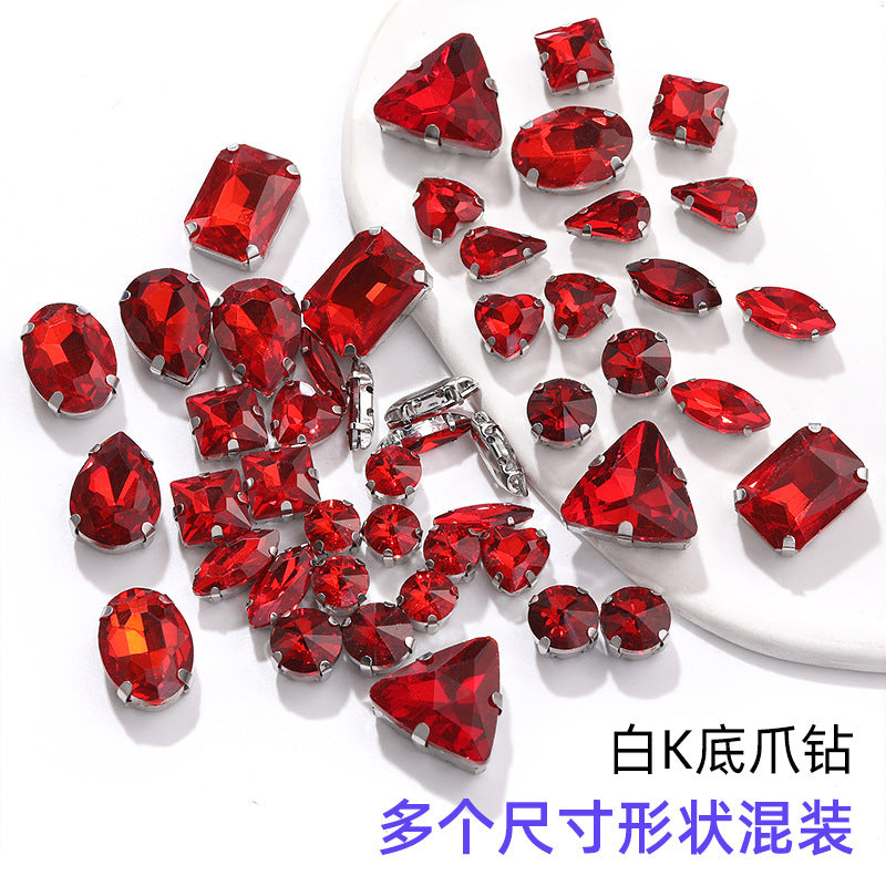 Mixed Four-Corner Claw Rhinestones - Silver Crystal Glass Hand-Sewn Wedding Dress Accessories 50pcs