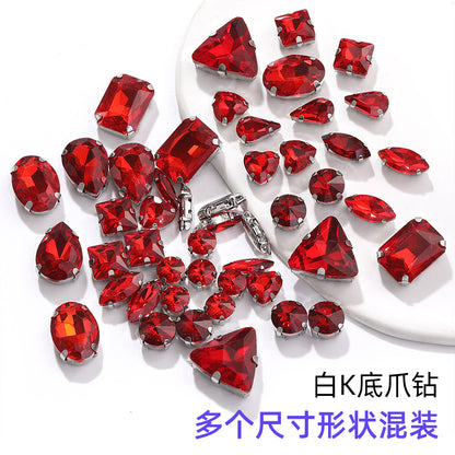 Mixed Four-Corner Claw Rhinestones - Silver Crystal Glass Hand-Sewn Wedding Dress Accessories 50pcs