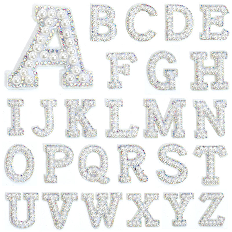 English Letter Hot Patch Stickers - 26 Letters White Imitation Pearl DIY Clothing Accessories