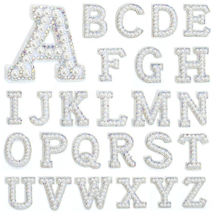 English Letter Hot Patch Stickers - 26 Letters White Imitation Pearl DIY Clothing Accessories