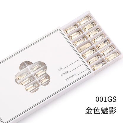 Double Hole Long Bar Flat Bottom Rhinestone - Hand-Stitched Scratch-Resistant AB Color Straight Strip Flat Buckle for Clothing Luggage