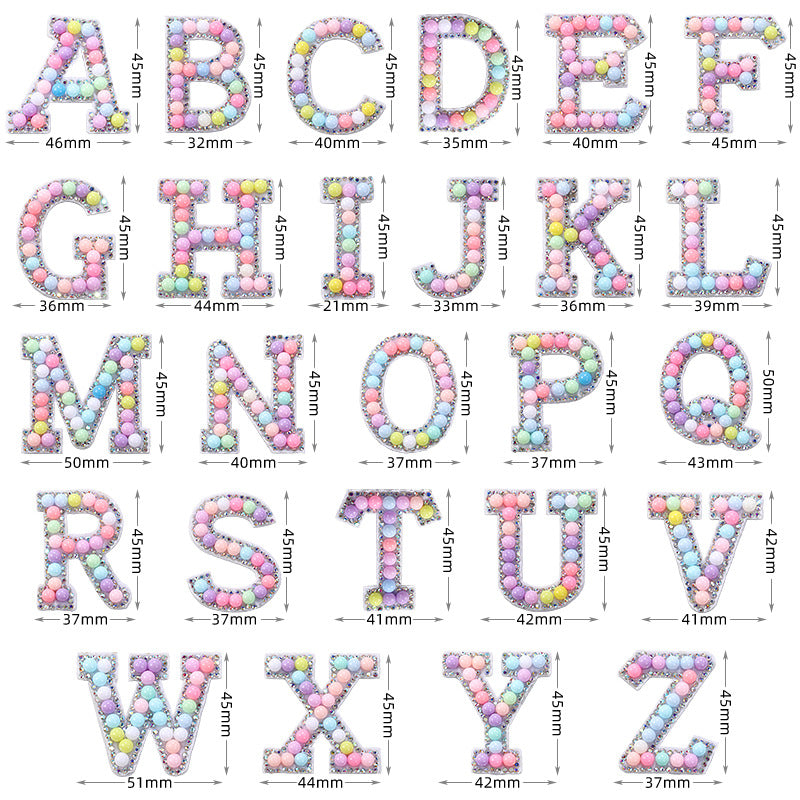 Macaron letter stickers, 26-letter English DIY accessories, clothing accessories, faux pearl and rhinestone appliqué set