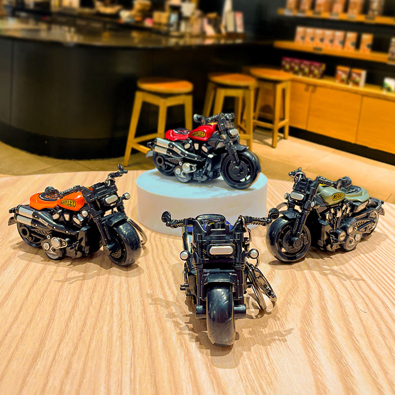 Creative Cartoon Alloy Harley Pull-Back Car Keychain - School Bag Car Pendant Toy Model Gift