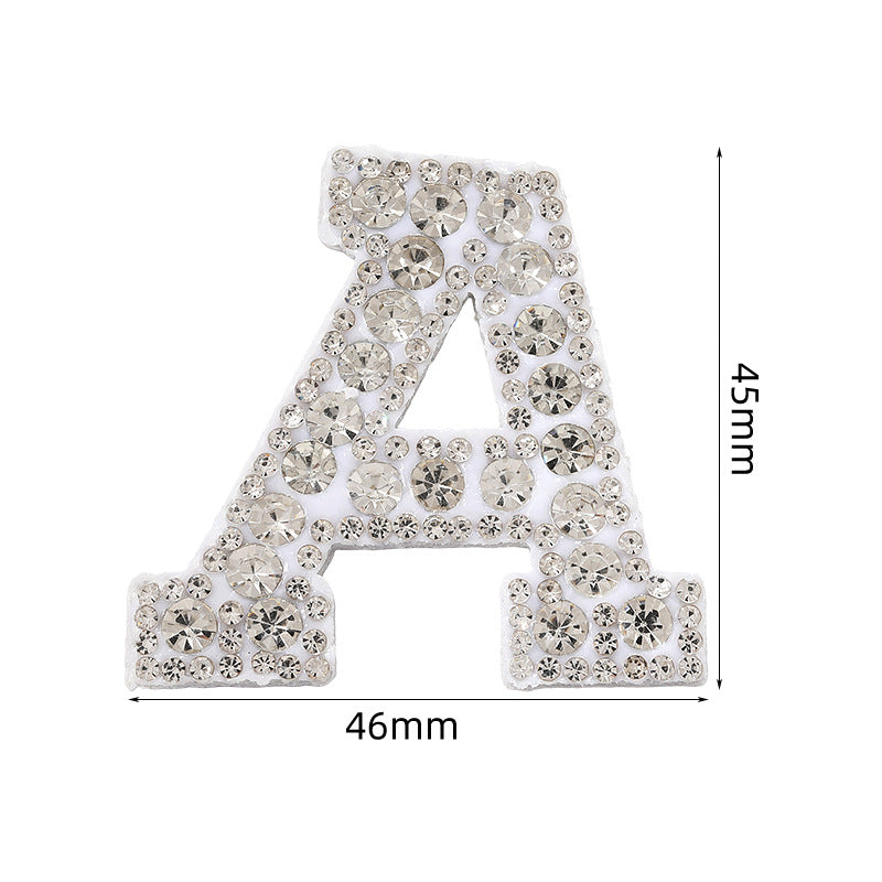 Full diamond letters DIY clothing accessories, white rhinestone hot simmer patches, hot patch English 26 letters