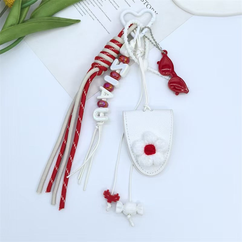 Dopamine flower miu tie bag hanging girl's heart color braided rope bag bag pendant creative car keychain versatile