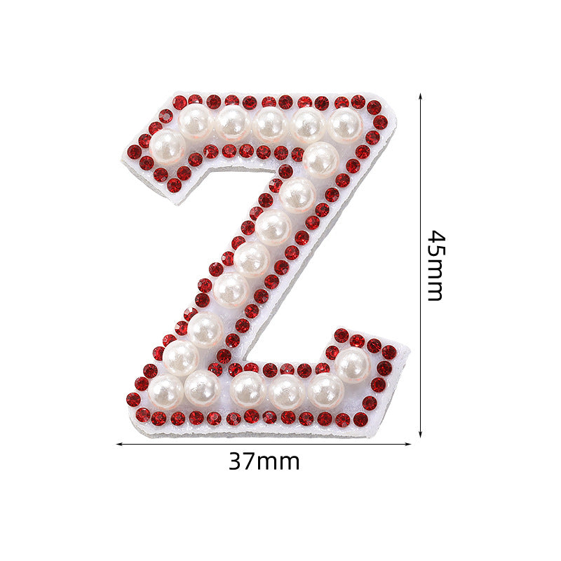 Red diamond 26-letter fabric patch set, hot-flung colored letter patch patch, clothing bag with diamond-embedded fabric patch