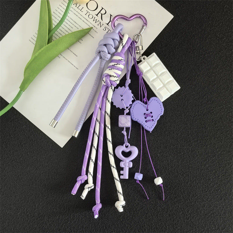 Creative Acrylic Love Braided Rope Women's Bag Keychain Pendant Student School Bag Keychain Pendant Gift