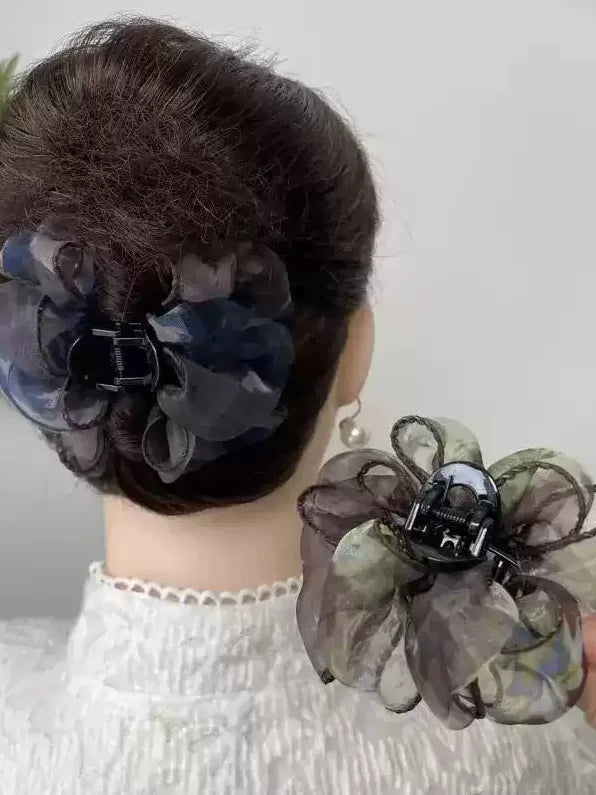 Korean style elegant high-end new organza floral claw clip for women, sophisticated hair clip, back hair clip, hair clip for the back of the head, hair accessory