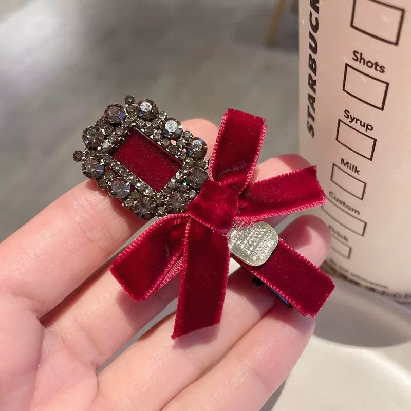 High-end rhinestone bow hair clips for women, 2026 new style bang clip, side clip, children's frizzy hair clip, straight clip