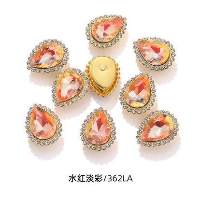 Double-layer waterdrop sunflower flower flower plate diamond buckle, hand-stitched rhinestone, thickened gold holder, glass diamond, clothing, shoes, bags, DIY accessories