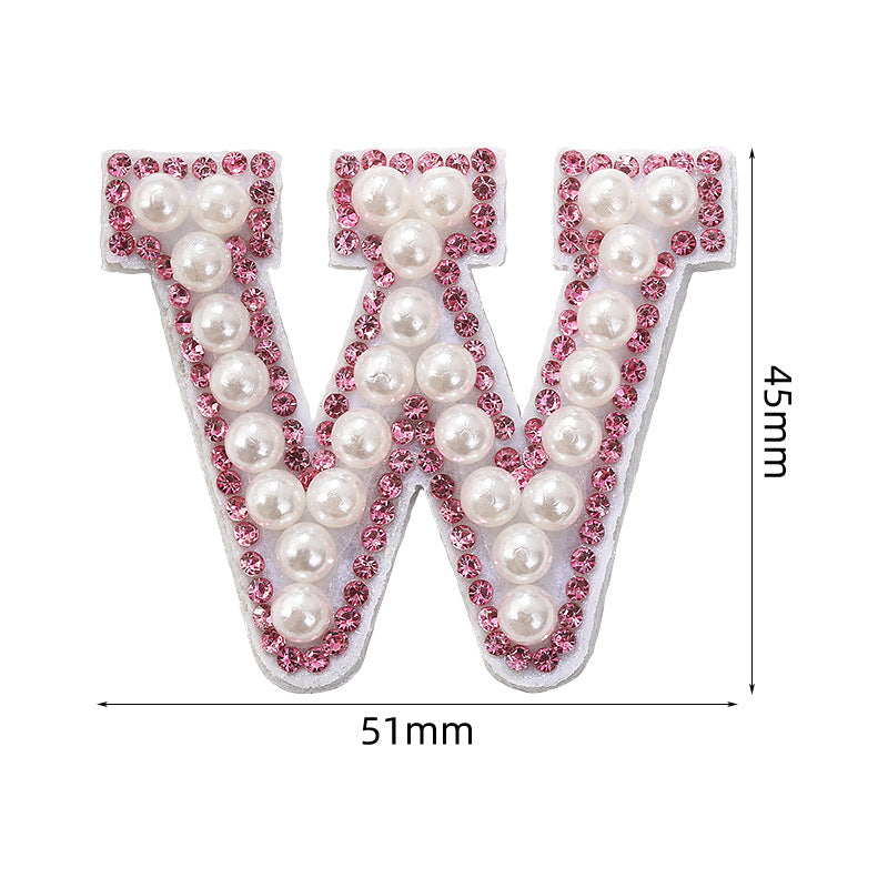 Pink rhinestone pearl letter stickers for clothing DIY, luggage accessories, decorative fabric stickers, 26 English letters hat stickers