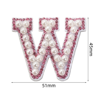 Pink rhinestone pearl letter stickers for clothing DIY, luggage accessories, decorative fabric stickers, 26 English letters hat stickers