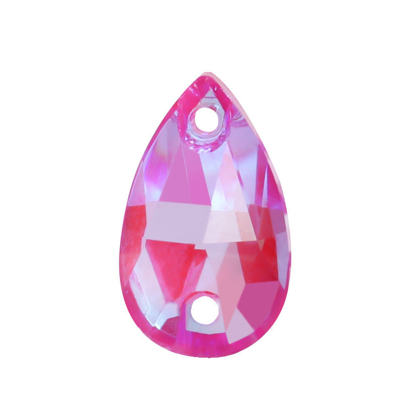 K9 Sew-On Teardrop Rhinestone - Double Hole Flat Bottom Perforated Hand Sew Stone for Wedding Dress Luggage Accessories