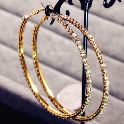 2-4-6-8-10cm oversized earrings exaggerated earrings european and american round rhinestone geometric hoop earrings for women cross-border