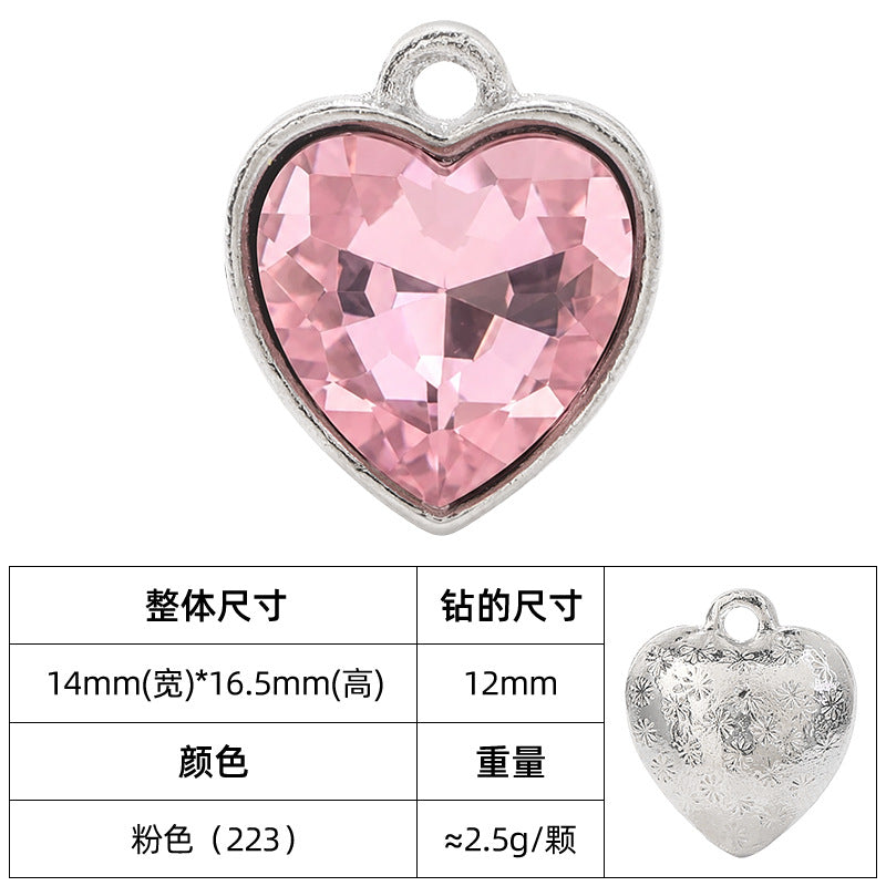 Heart-inlaid 12MM peach heart single crystal pendant bracelet, headpiece, flower tray material, DIY accessory pendant