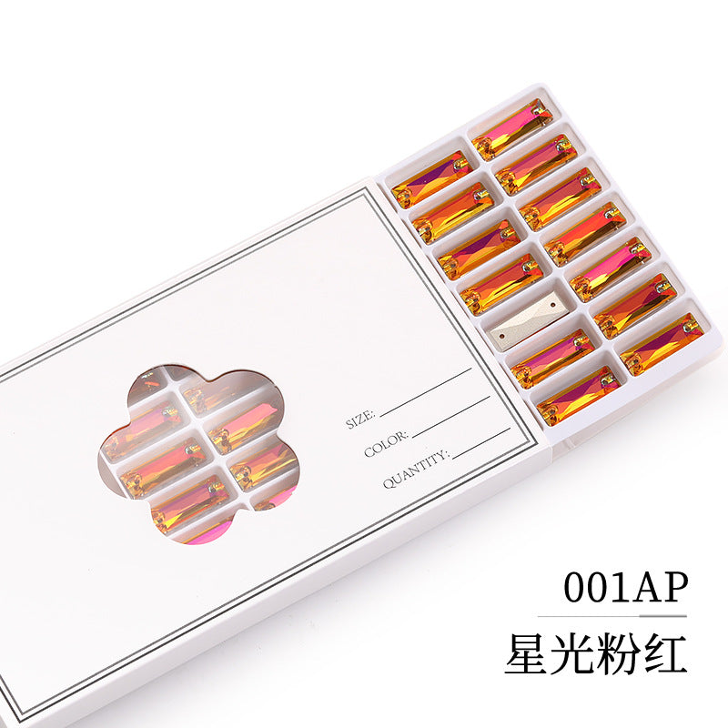 Double Hole Long Bar Flat Bottom Rhinestone - Hand-Stitched Scratch-Resistant AB Color Straight Strip Flat Buckle for Clothing Luggage