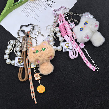 Plush Pendant Cute New Cartoon Doll Cat Long Tail Keychain Student Bag Charm Gift Wholesale