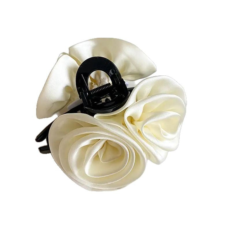 French retro satin rose grab clip women 2025 new hairpin elegant temperament versatile headgear broken hair bangs