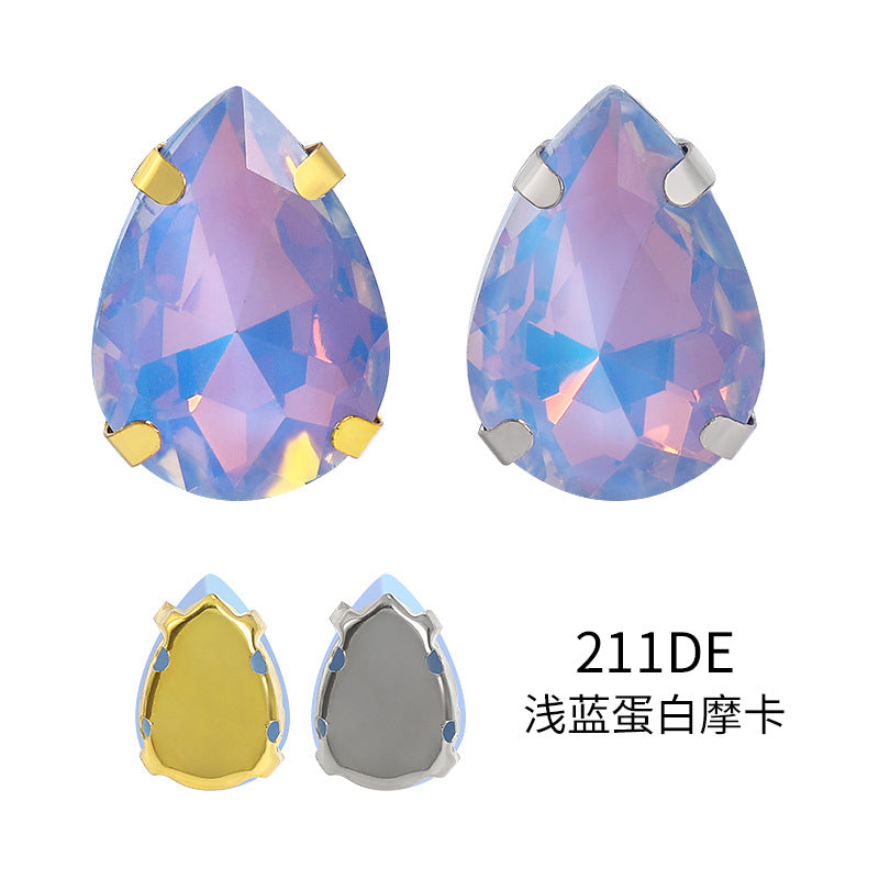 Xichuan waterdrop egg white mocha four-corner claw drill hand-stitched glass teardrop water rhinestone DIY accessories and accessories