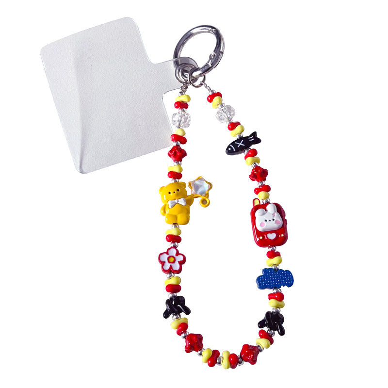 Creative handmade bear DIY beaded alloy mobile phone chain high-end pendant bag keychain doll pendant