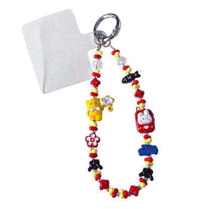Creative handmade bear DIY beaded alloy mobile phone chain high-end pendant bag keychain doll pendant
