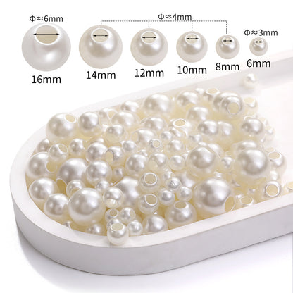 6-16mm through-hole pearls, large holes, imitation pearls, loose pearls, straight holes, hand-perforated rubber bands, beige pearl jewelry wholesale
