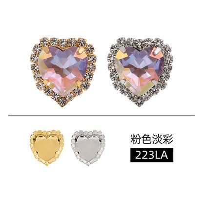 Pale color peach heart crystal buckle perimeter copper bottom support love glass hand-sewn claw diamond clothing DIY accessories