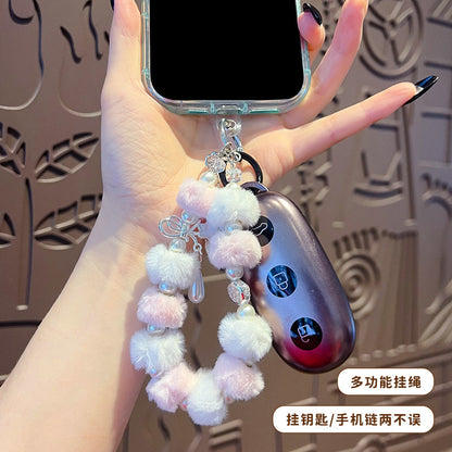 Handmade DIY Fur Ball Beaded Mobile Phone Chain Pendant Accessories Creative Car Bag Keychain High-end Sense Charm