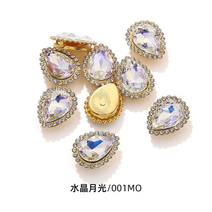 Double-layer waterdrop sunflower flower flower plate diamond buckle, hand-stitched rhinestone, thickened gold holder, glass diamond, clothing, shoes, bags, DIY accessories
