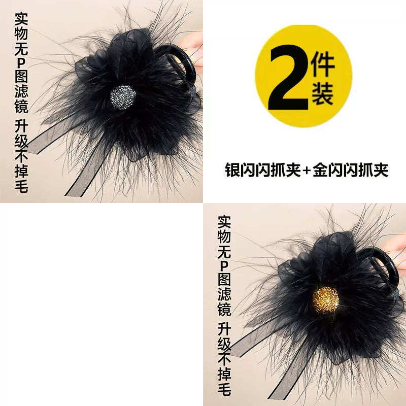 Rhinestone feather claw clip for women, high-end new small half-tie hair clip, small hair volume, back head updo hair clip, shark clip