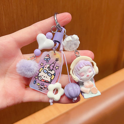 DIY small violin slippery star man beaded keychain small pendant cute bag cute grain modified baby doll doll pendant