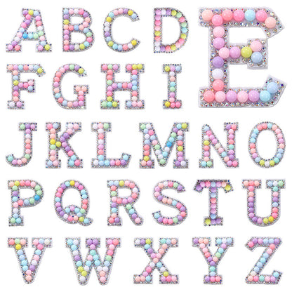 Macaron letter stickers, 26-letter English DIY accessories, clothing accessories, faux pearl and rhinestone appliqué set