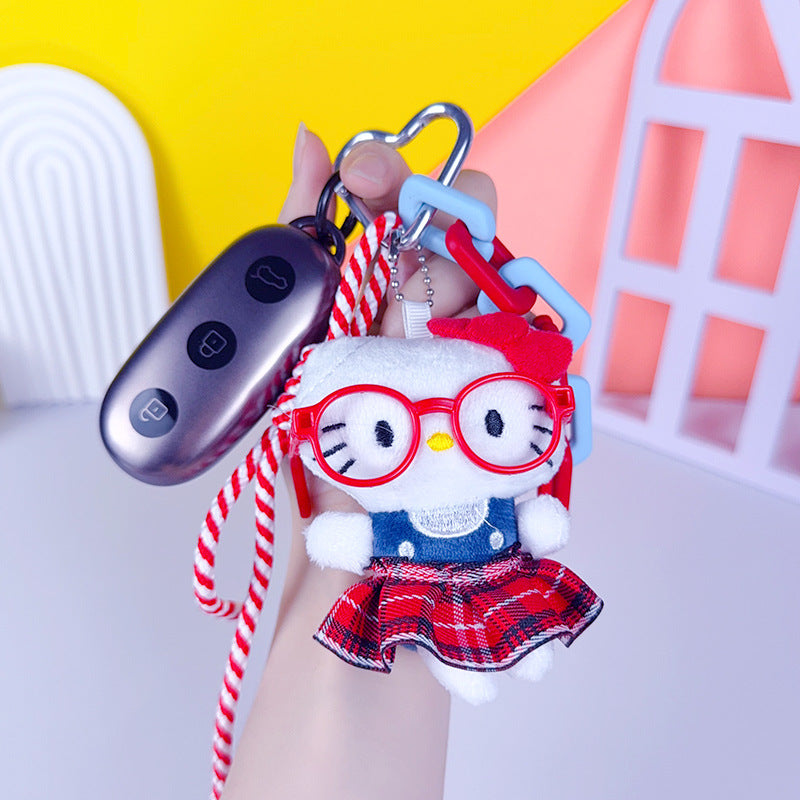 Creative miu plush kitty cat keychain bag pendant cute couple DIY doll keychain pendant