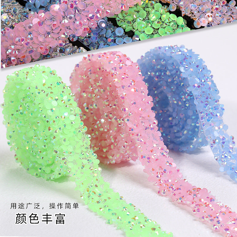 Jelly color resin drill strip adhesive self-adhesive hot iron drill rhinestone crafts clothing accessories accessories resin drill belt