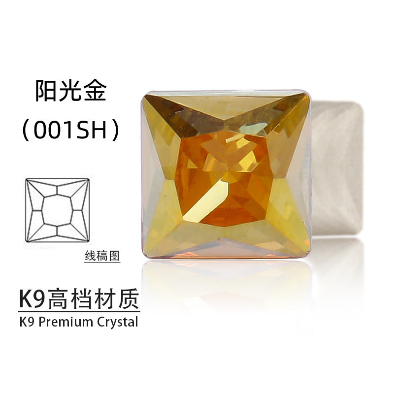Cross-border hot-selling square right-angle high-top glass drill, special-shaped water rhinestone, DIY square pointed base diamond inlaid with diamond attachment materials