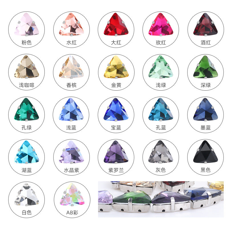 Triangular claw drill with thickened base glass hand-stitched rhinestone for shoes, bags, and clothing accessories, can be perforated with triangular claw drill