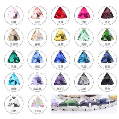 Triangular claw drill with thickened base glass hand-stitched rhinestone for shoes, bags, and clothing accessories, can be perforated with triangular claw drill