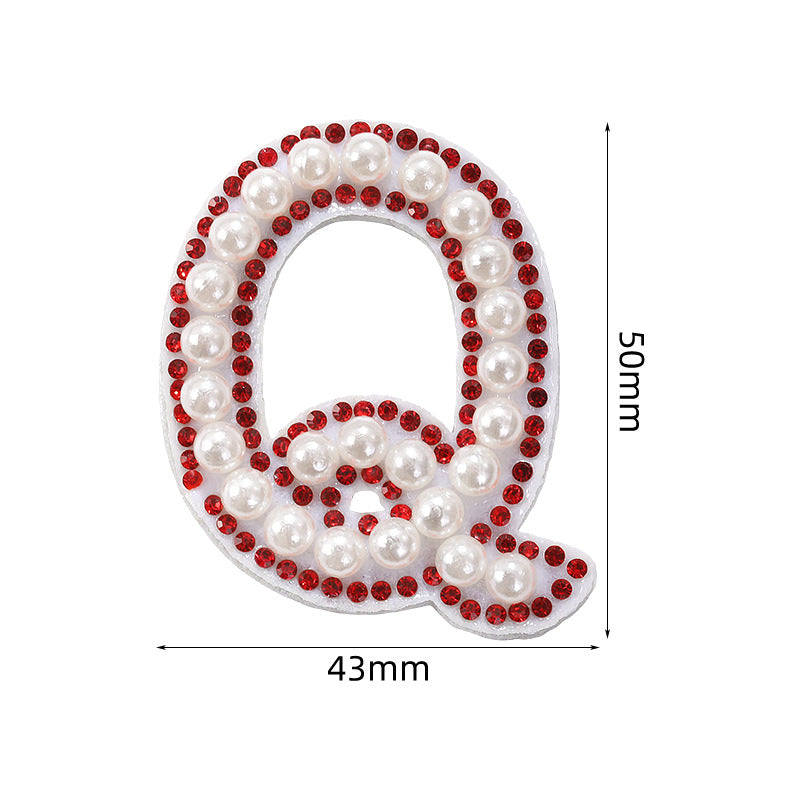 Red diamond 26-letter fabric patch set, hot-flung colored letter patch patch, clothing bag with diamond-embedded fabric patch