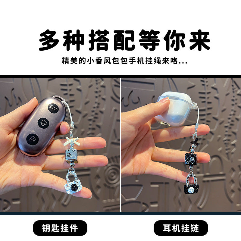 Handmade DIY beaded bow small fragrance mobile phone chain pendant girly heart car key chain bag ornament