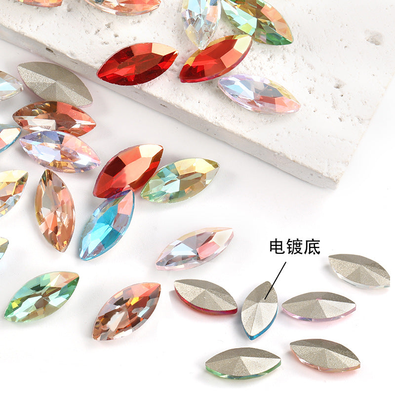 Horse eye crystal diamond, diamond-shaped coated light color glass rhinestone, DIY nail art accessories, irregular pointed and base diamond influencer