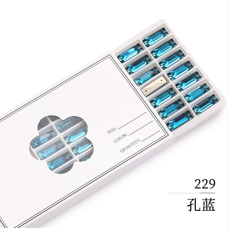 Double Hole Long Bar Flat Bottom Rhinestone - Hand-Stitched Scratch-Resistant AB Color Straight Strip Flat Buckle for Clothing Luggage