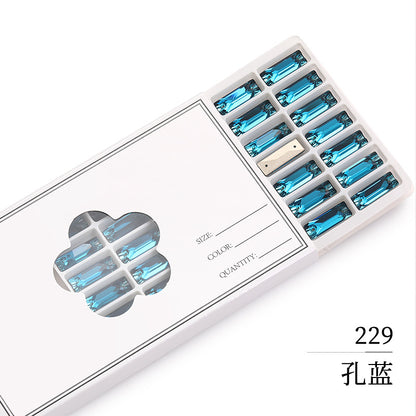 Double Hole Long Bar Flat Bottom Rhinestone - Hand-Stitched Scratch-Resistant AB Color Straight Strip Flat Buckle for Clothing Luggage
