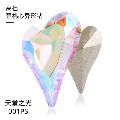 K9 Crooked Peach Heart Diamond, Real Silver Base Nail Diamond, Phone Case Diamond, Diamond for Suitcases, Clothing, Accessories, Irregular Heart-shaped K9 Diamond