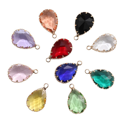 13*18 Transparent Base Waterdrop Glass Diamond Copper Gold Border Flower Claw Single Hanging Diamond Necklace Pendant Clothing DIY Accessory