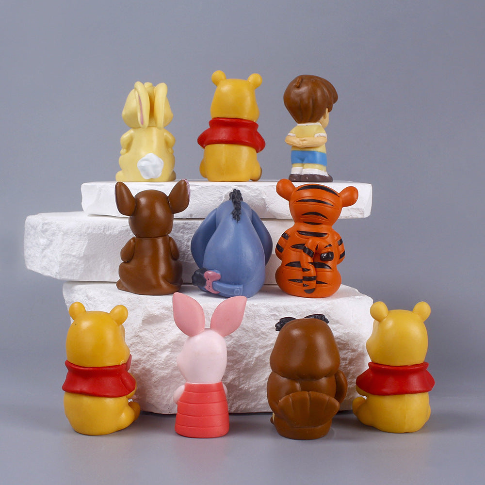 PVC Critter 10 Piece Set Pooh Bear Tigger Owl Peppa Pig Cartoon Animal Model Ornaments