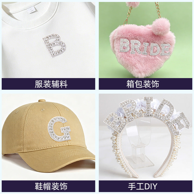 Full diamond letters DIY clothing accessories, white rhinestone hot simmer patches, hot patch English 26 letters