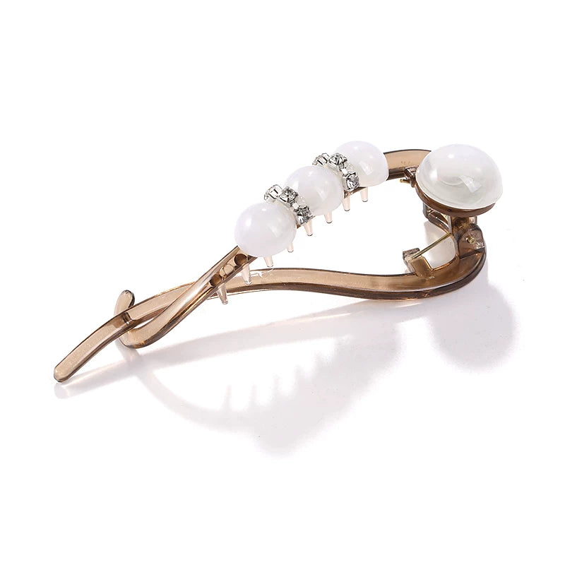 High-end and elegant beaded twisted clip, rhinestone hair clip for women, no poking at the back of the head, updo claw clip, versatile flat-head clip