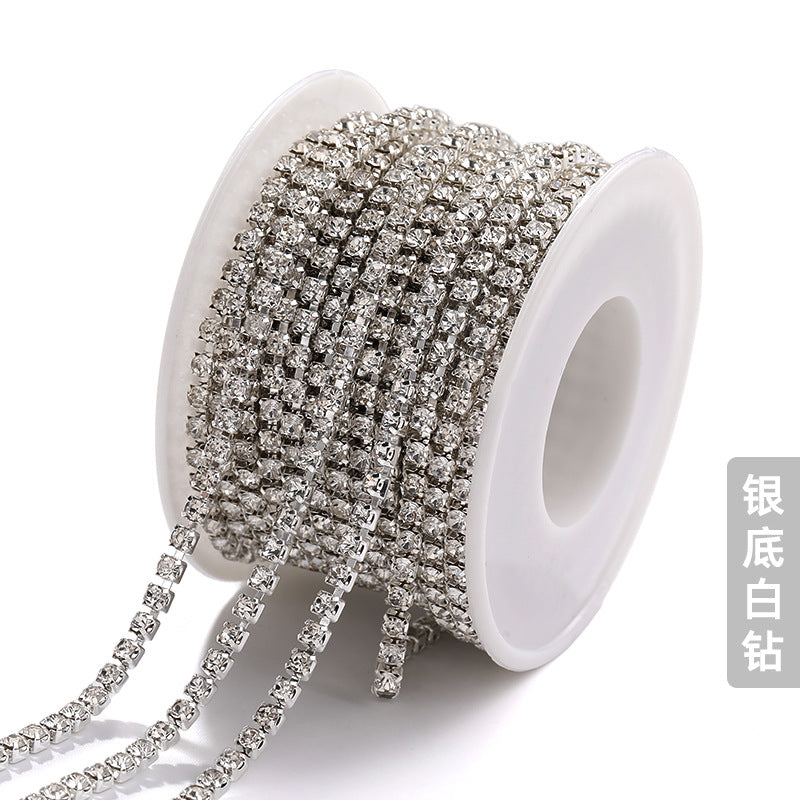 Hot Selling Multicolor White K Claw Chain 2 2.5 2.8 3mm Dense Crystal Glass Drill Claw Chain DIY Clothing Decorations