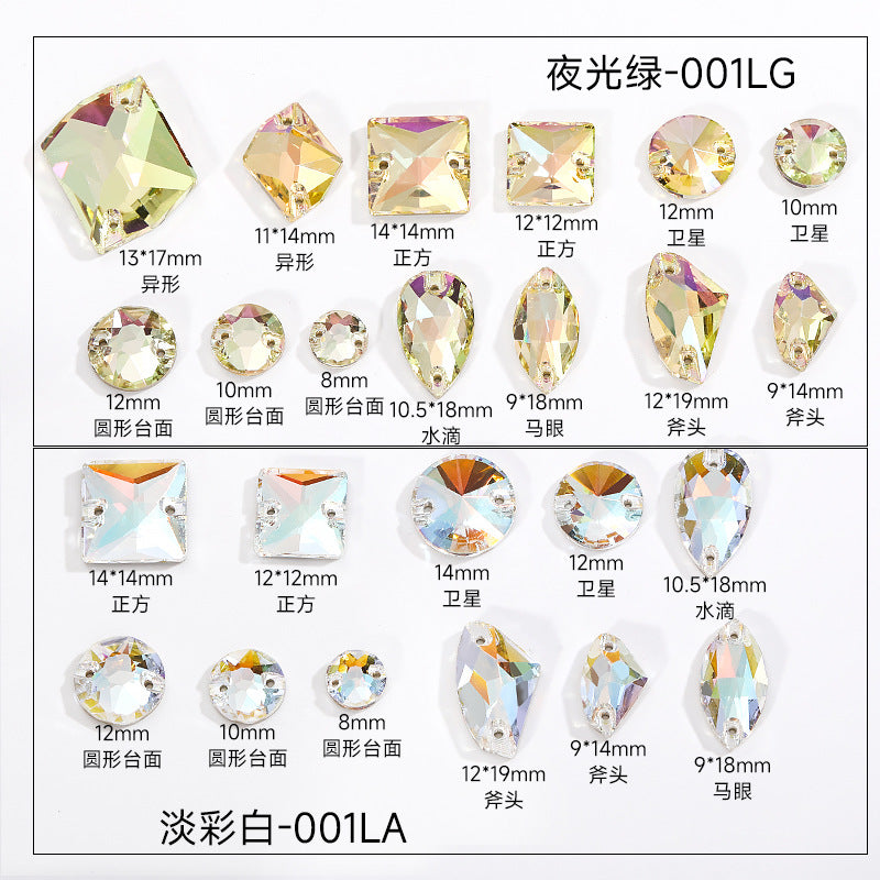 Waterdrop Flat Buckle Hand-Seamled K9 Glass Double-Hole Flat-Bottom Drill Crystal Stone Shines Without Scratching Clothing Decoration